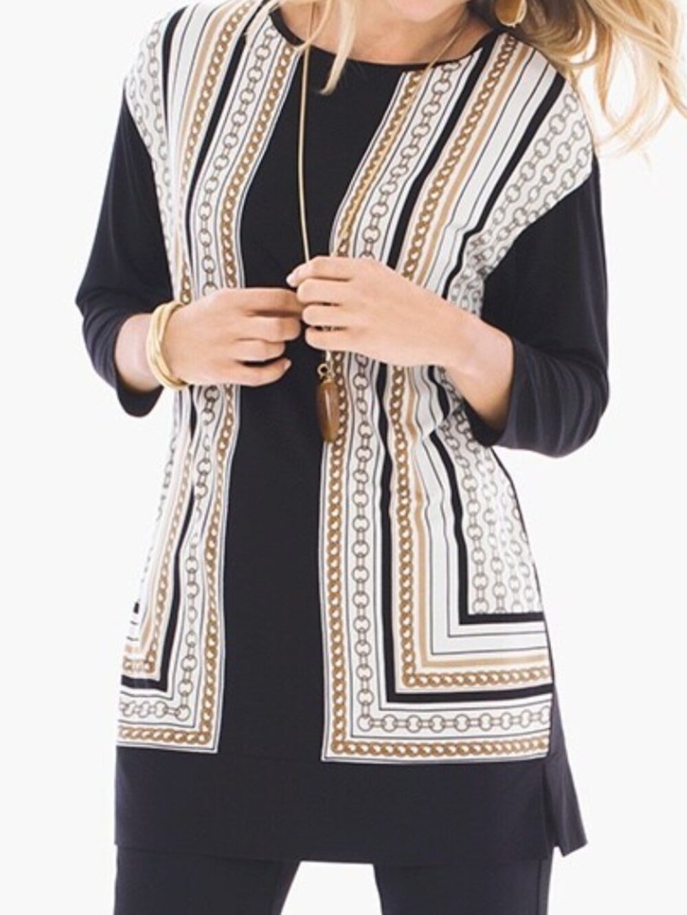 Zenergy By Chico's Talitha Scarf Print Women's Tunic Top Size 0